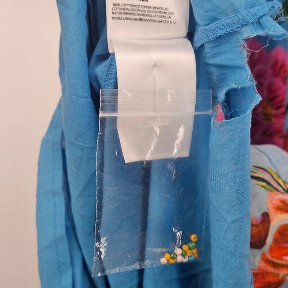 Farm Rio Toucans Garden Blue Floral Puff Sleeve Open Back Midi Dress XS‎ - Picture 8 of 14